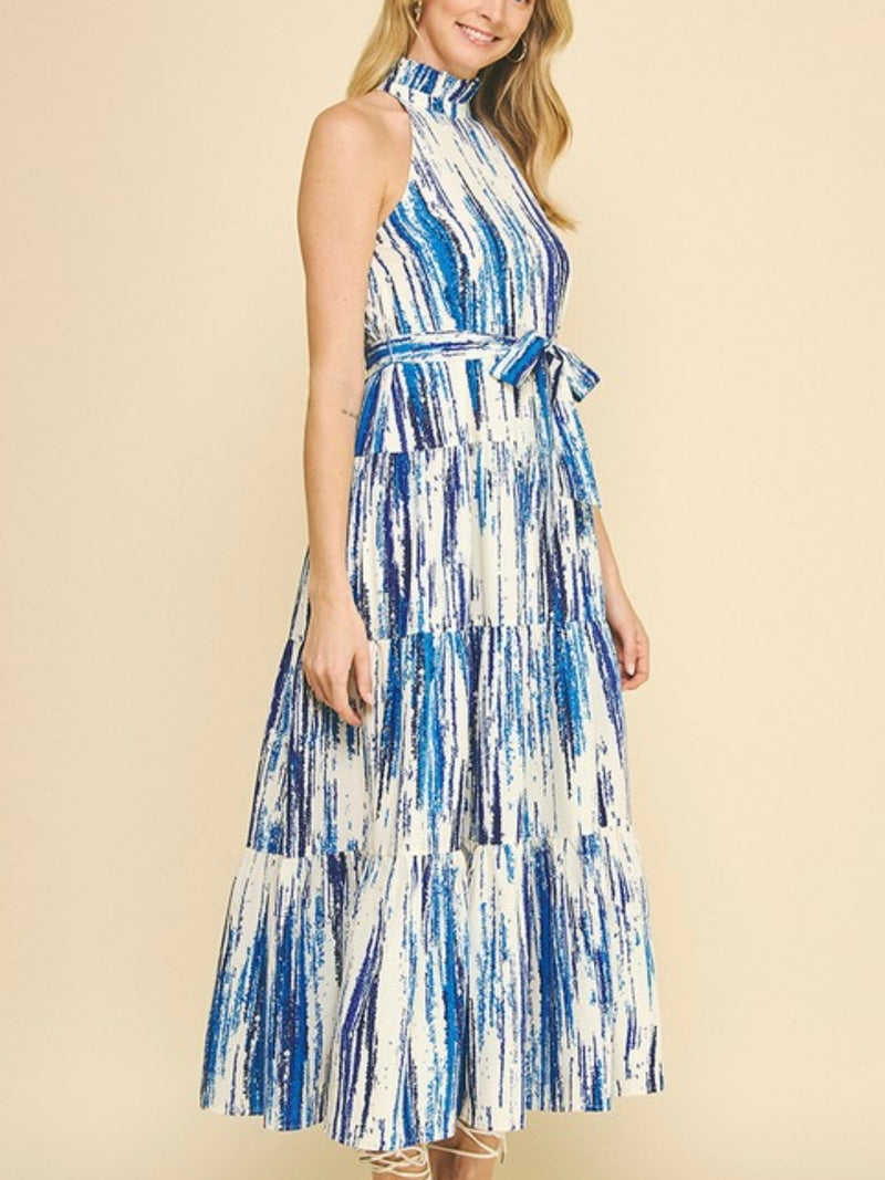 Blue Print High Neck Tiered Maxi Dress
