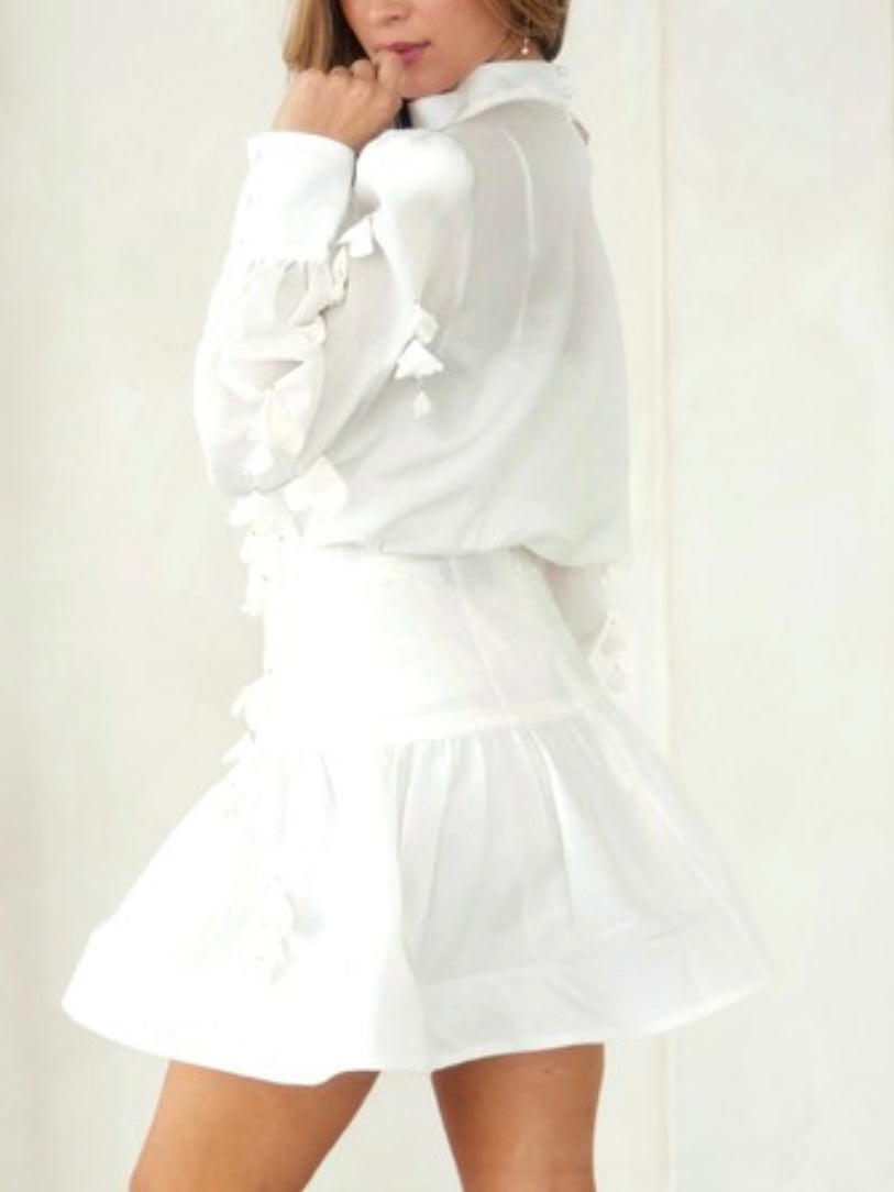 Beautiful Off White Floral Trim Fit and Flare Skirt