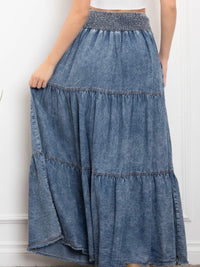 Chambray Denim Tiered Maxi Skirt