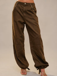 Brown Studded Drawstring Hem Jogger