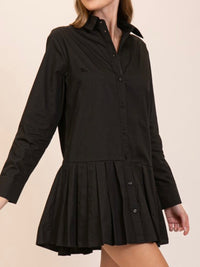 Classic Pleated Drop Waist Shirt Dress