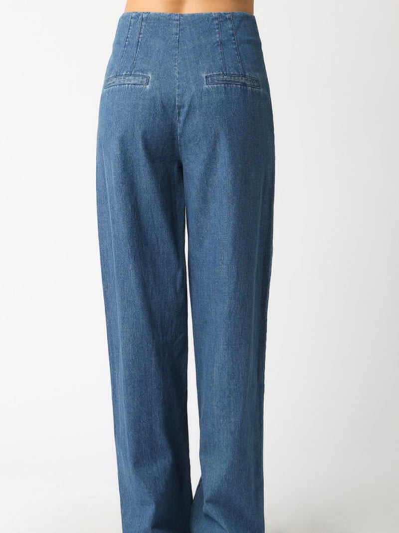 High Waist Dark Straight Wide Leg Denim Pants