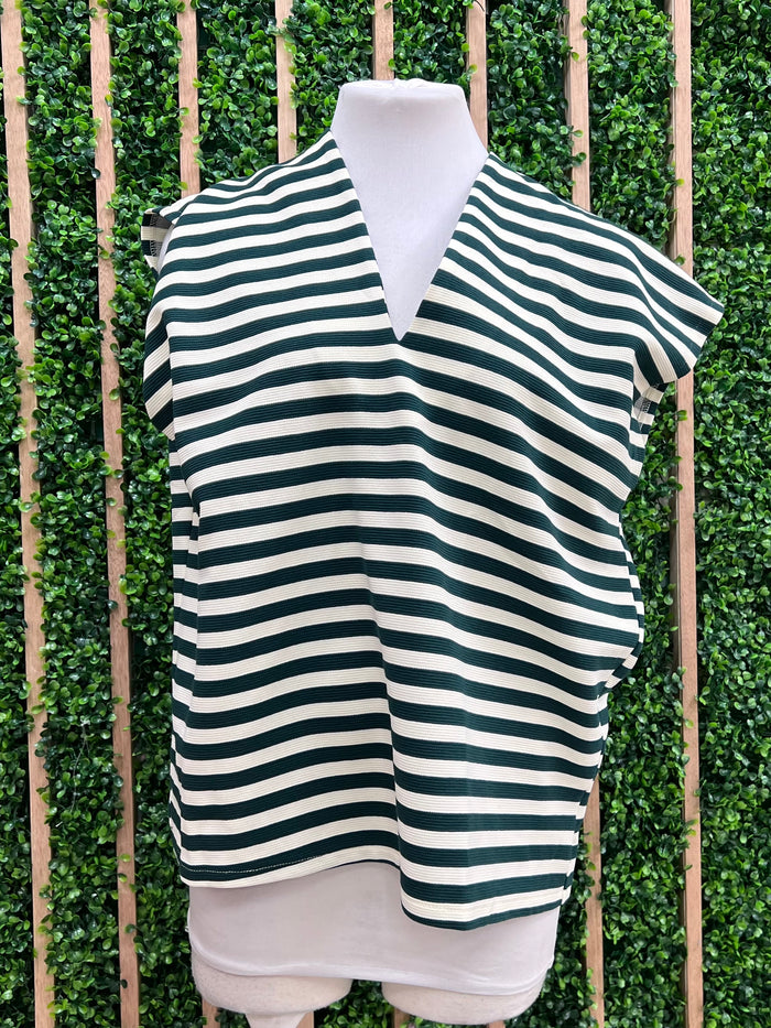 Striped V Neck Cap Sleeve Top