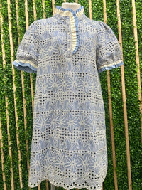 Ruffle Accent Eyelet Lace Shift Dress