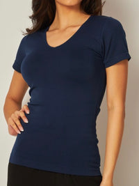 V Neck Short Sleeve Long Basic Top