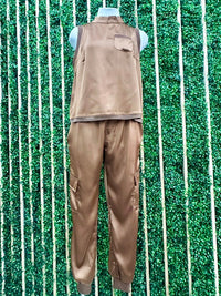 Brown Satin High Neck Top