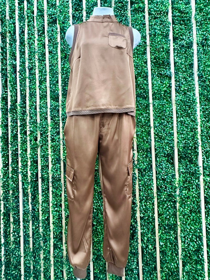 Brown Satin Dressy Jogger