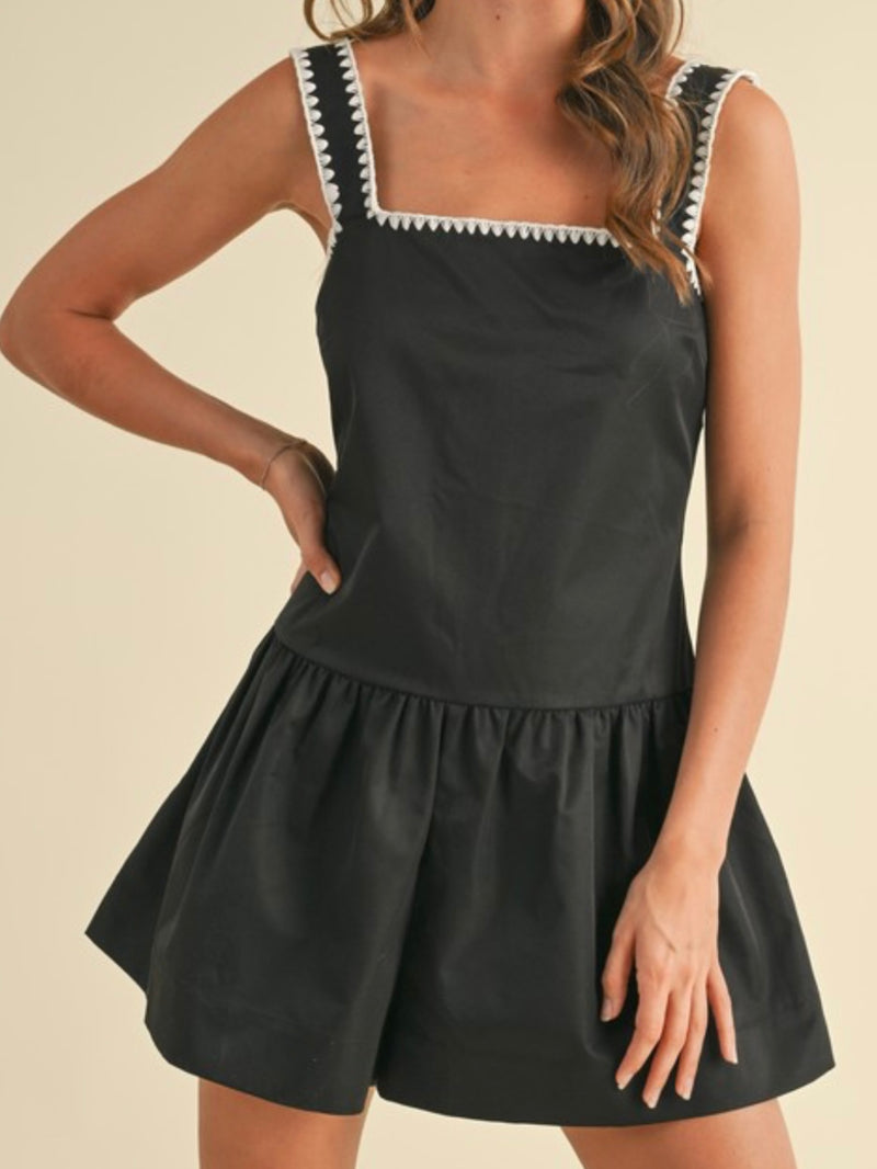 Stitch Trim Square Neck Drop Waist Romper