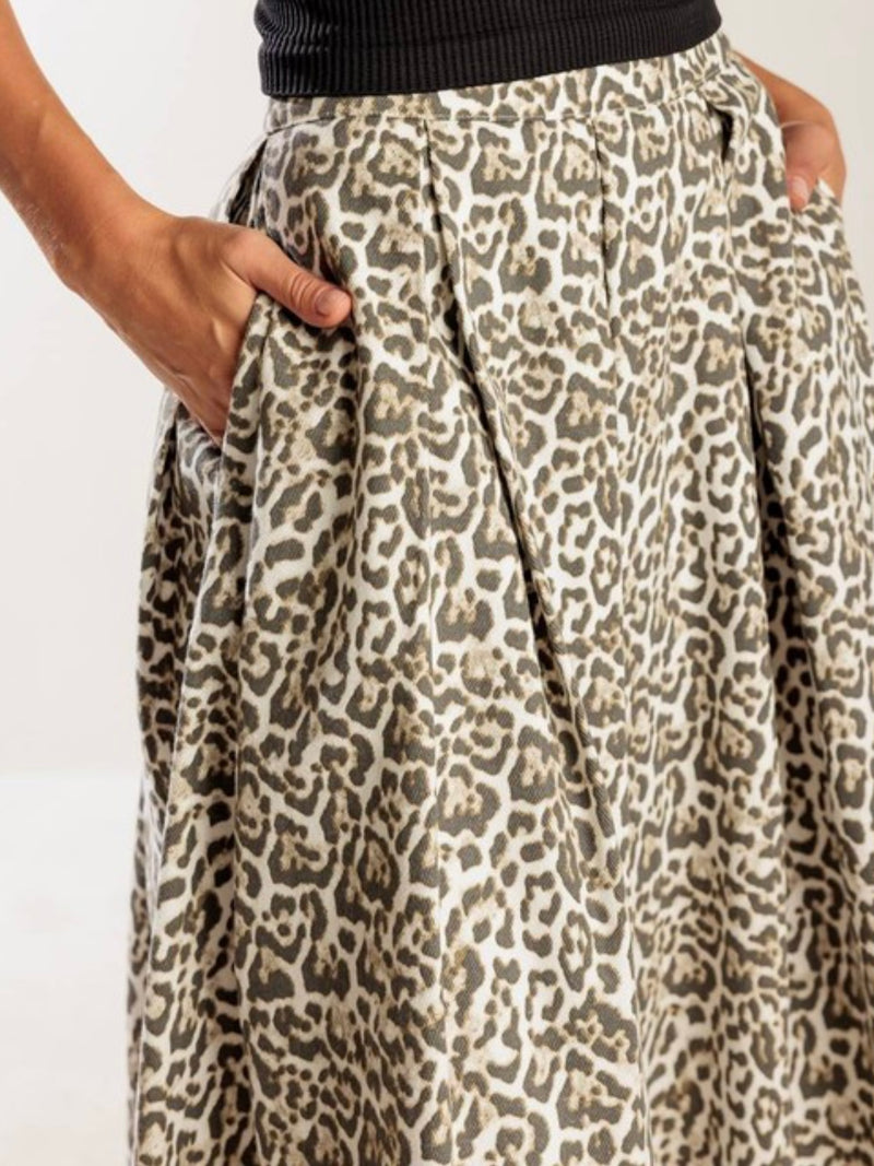 Beautiful A Line Brown Leopard Midi Skirt