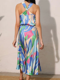 Blue Coastal Dream Satin Midi Skirt