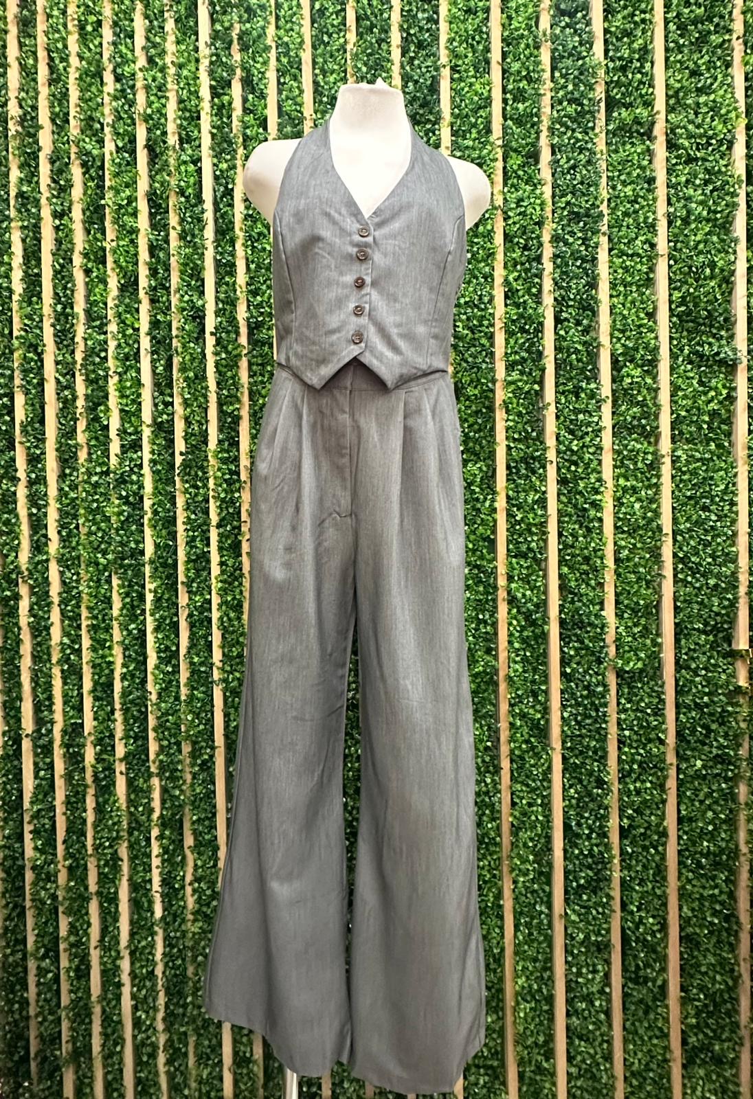 Charcoal Tailored Halter Vest Jumpsuit