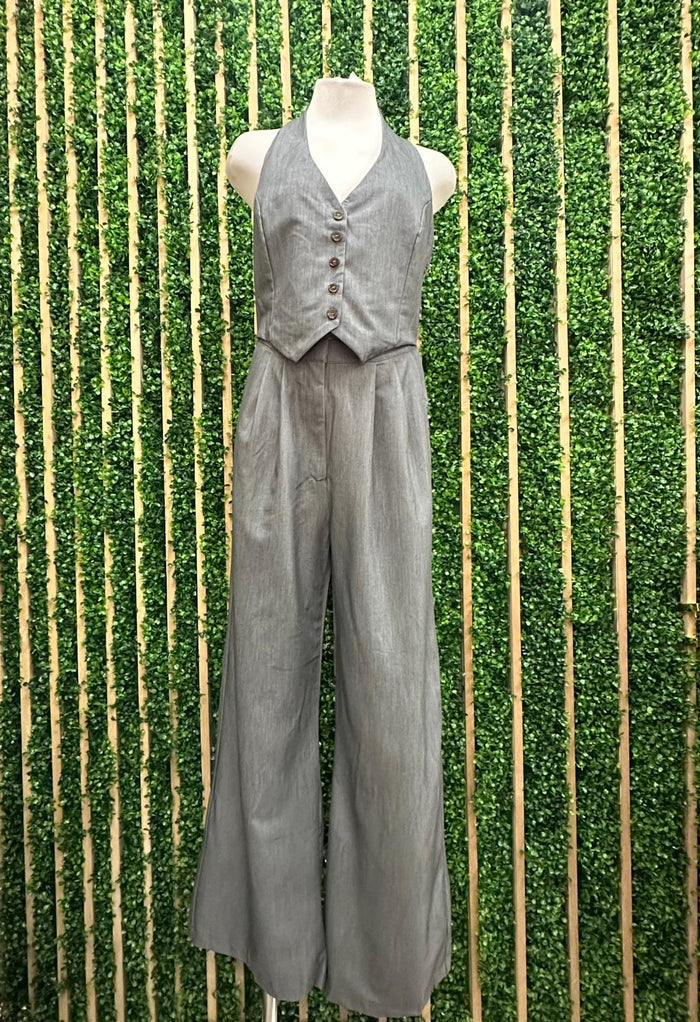 Charcoal Tailored Halter Vest Jumpsuit