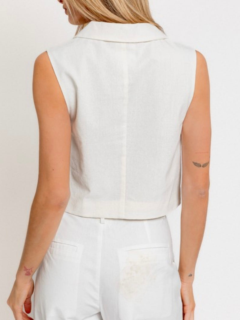 White Linen Short Vest