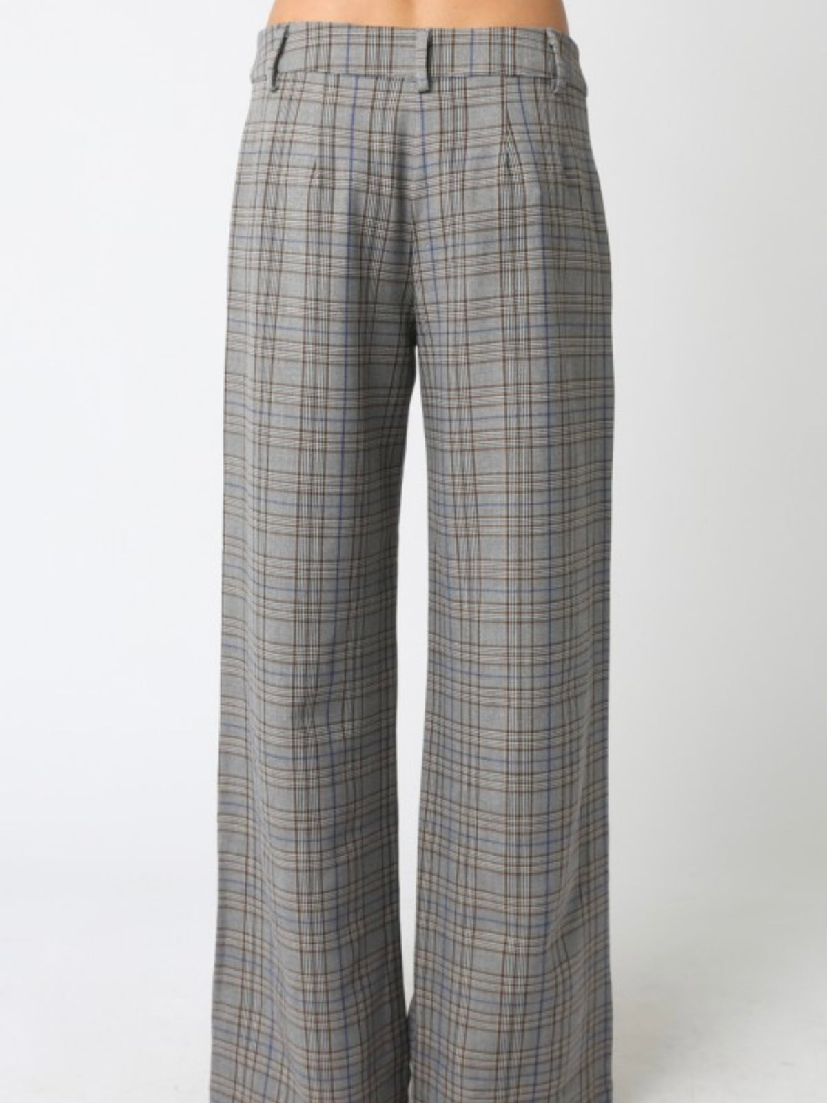 Brown Blue Plaid Wide Leg Pant