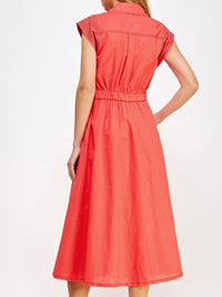 Stitch Detail Linen Midi Dress