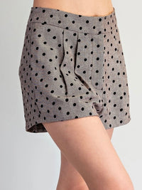 Walnut Polka Dot Zipper Front Shorts