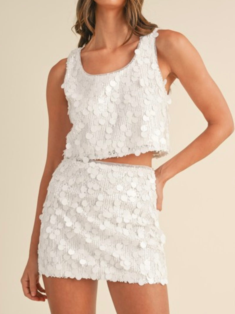 White Sequin Short Skirt