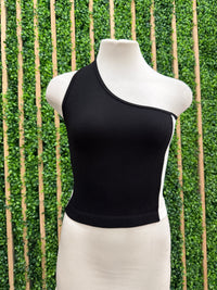 Side Stripe Ribbed One Shoulder Tank Top