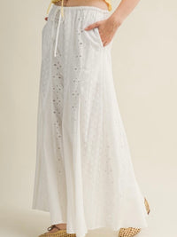 White Eyelet Mixed Tiered Wide Leg Pant