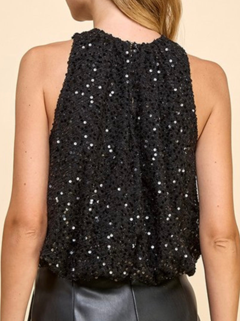Black Sequin Back Keyhole Bubble Top