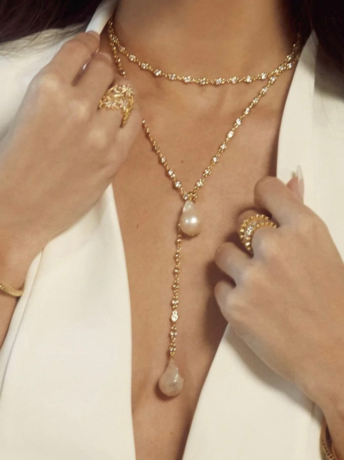 SJ Pearl Lariat Necklace