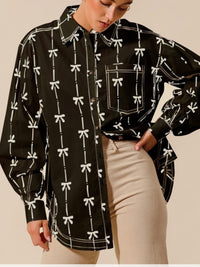 Bow Print Button Down Blouse