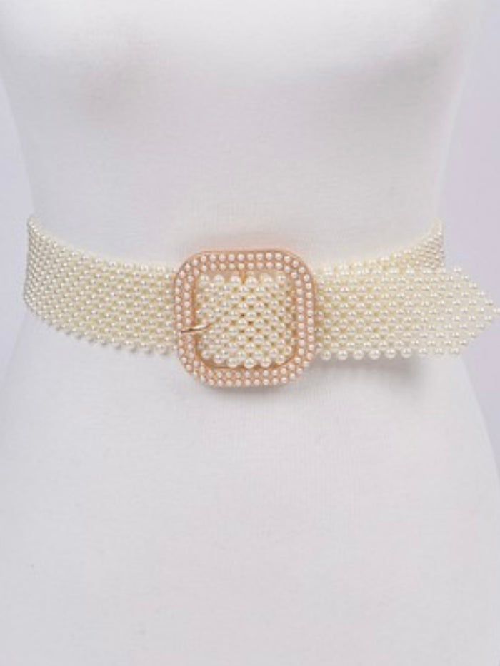 Knitted Square buckle Pearl Belt