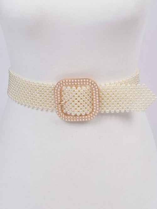 Knitted Square buckle Pearl Belt