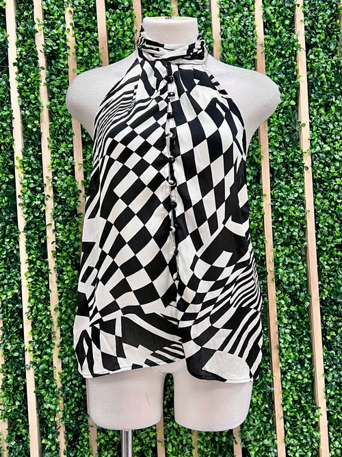Black White Abstract Geo Top