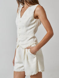 Cream Frayed Hem Linen Shorts