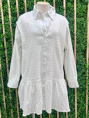 White Crinkled Long Sleeve Short Dropwaist Dress