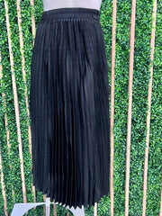 Black Pleated Satin Skirt