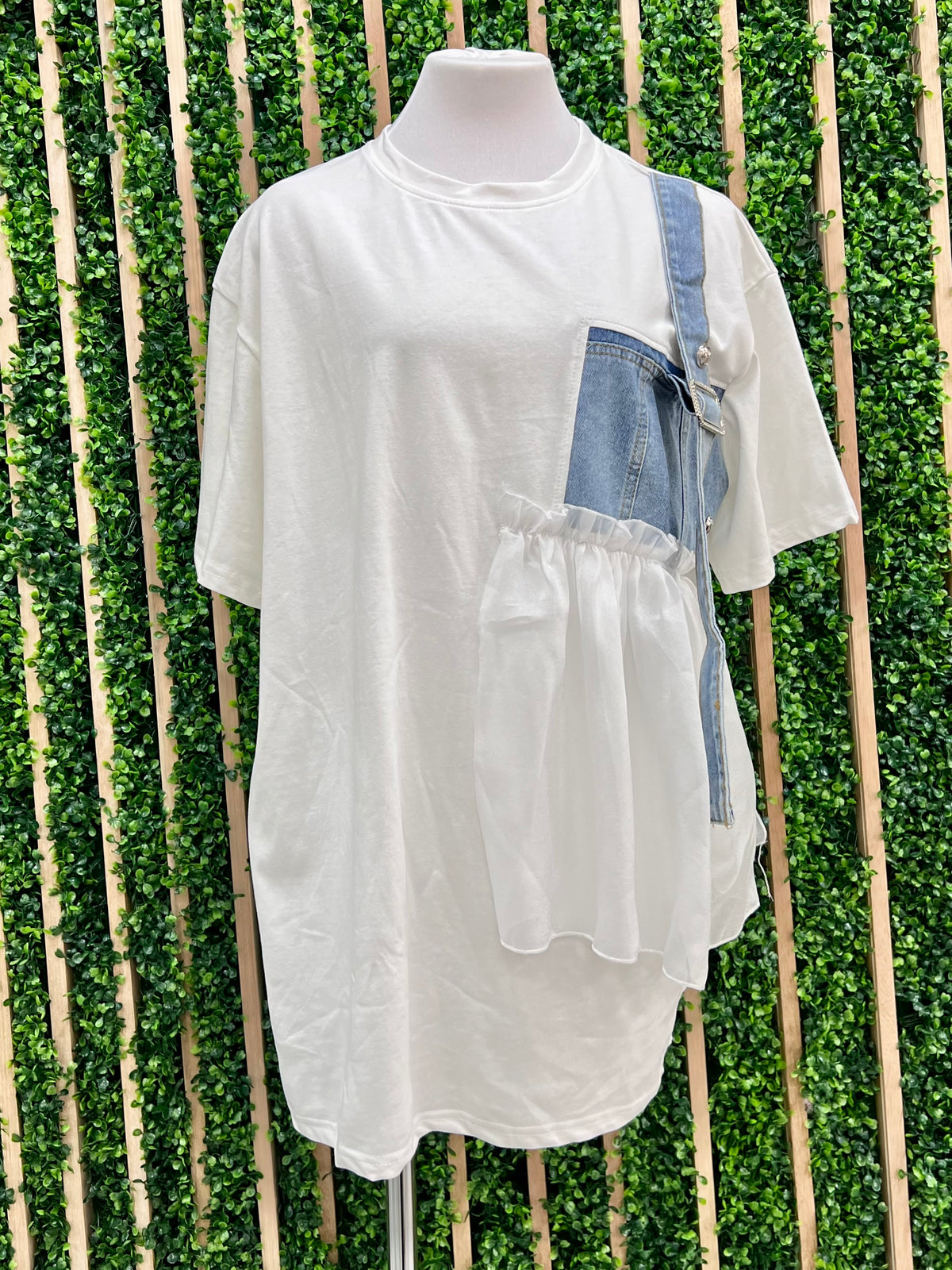 Denim and Tulle Detail T SHirt