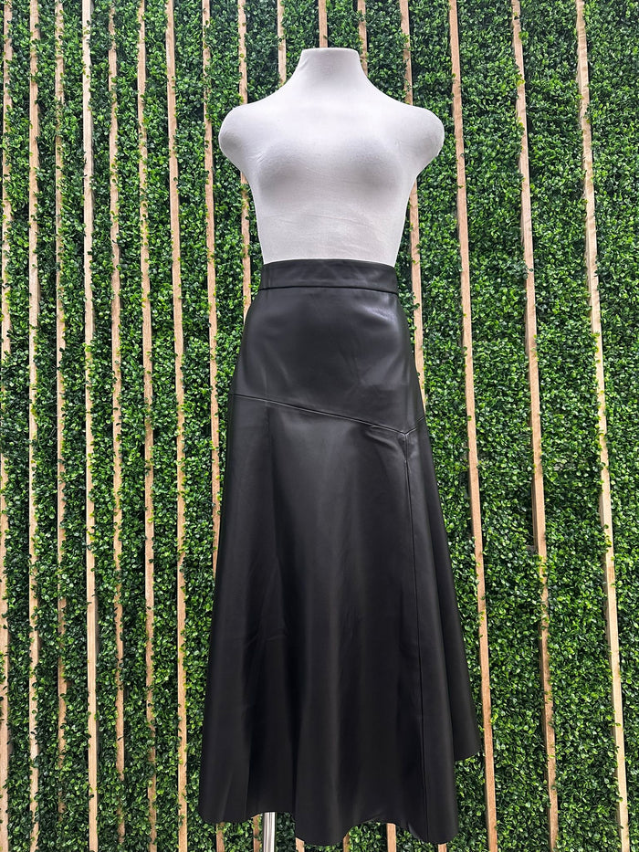 Black Pleather Midi Skirt