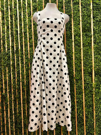 White Black Polka Dot Cross Back Midi Dress