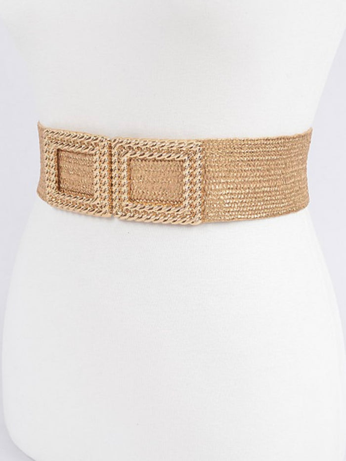 Double Textured Buckle Gold Raffia Belt