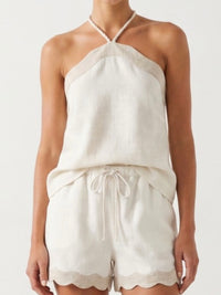 Wavy Trim Linen Shorts