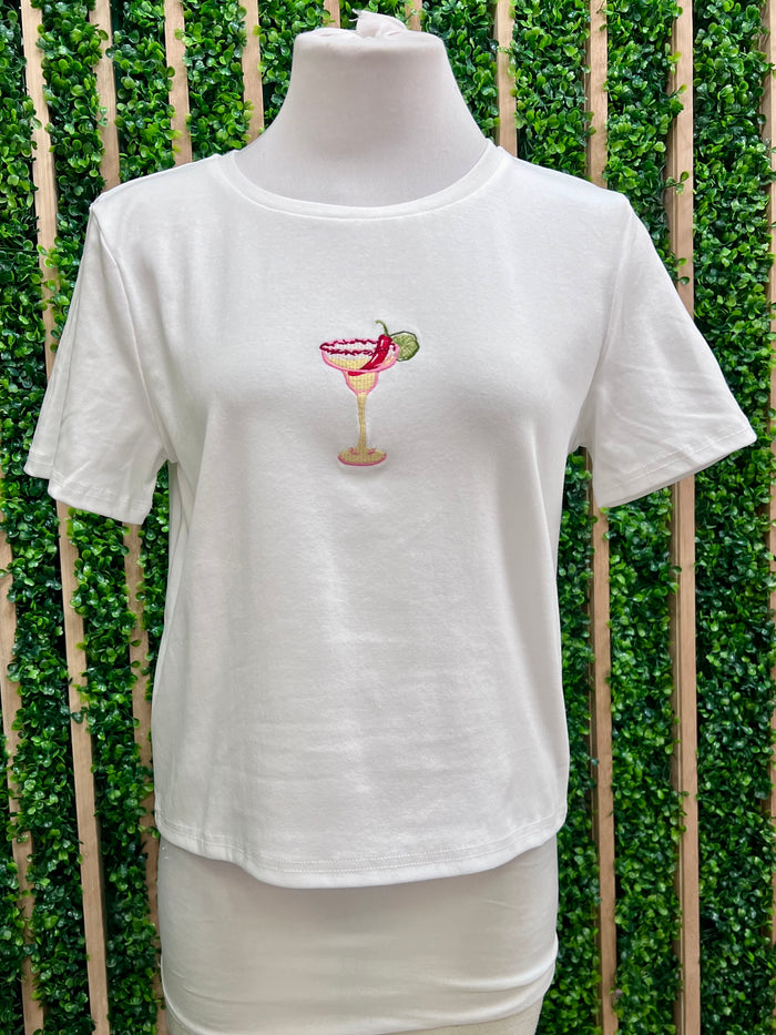 Spicy Margarita Embroidered Crew Neck Tee