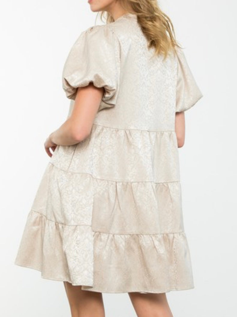 Beige Jacquard Puff Sleeve Dress Ah L La Lifestyle Boutique Beige Jacquard Puff Sleeve Dress Ah L La Lifestyle Boutique