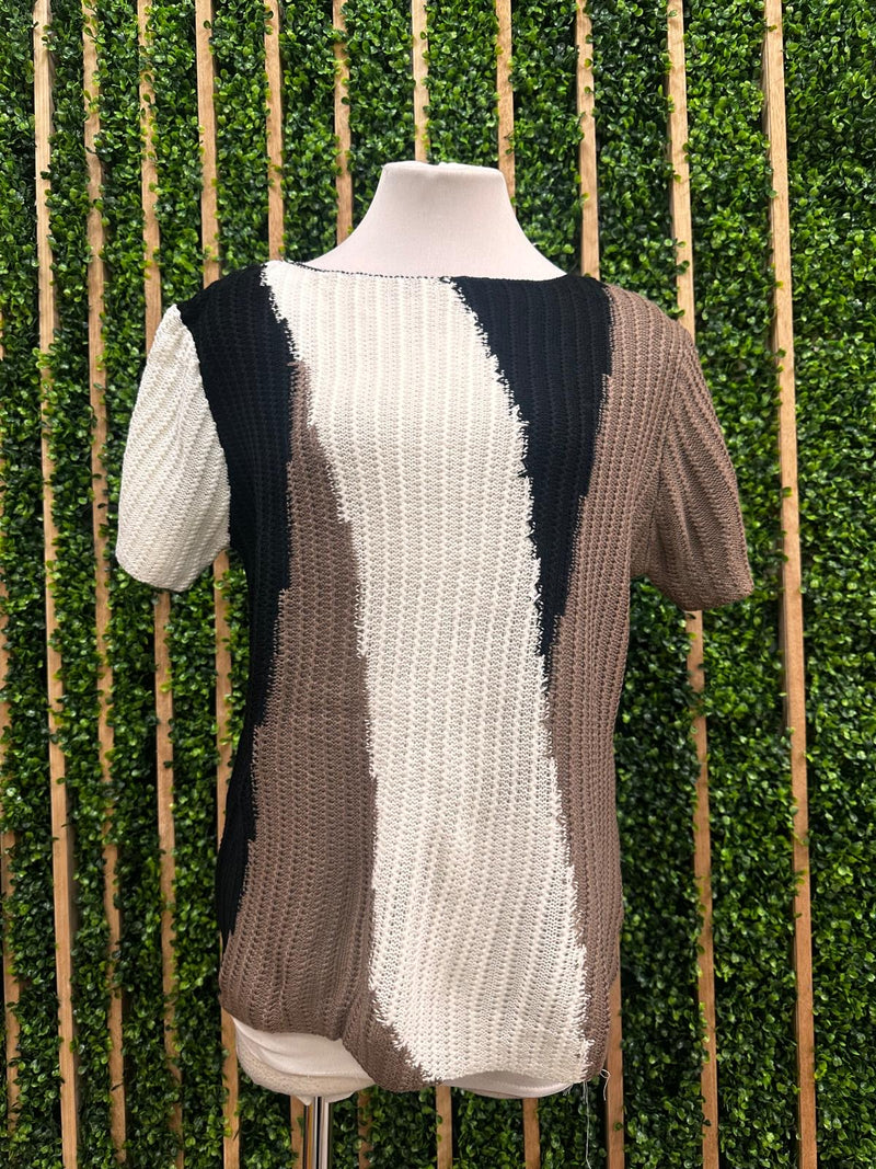 Oatmeal black Knit Boat Neck Knit Top