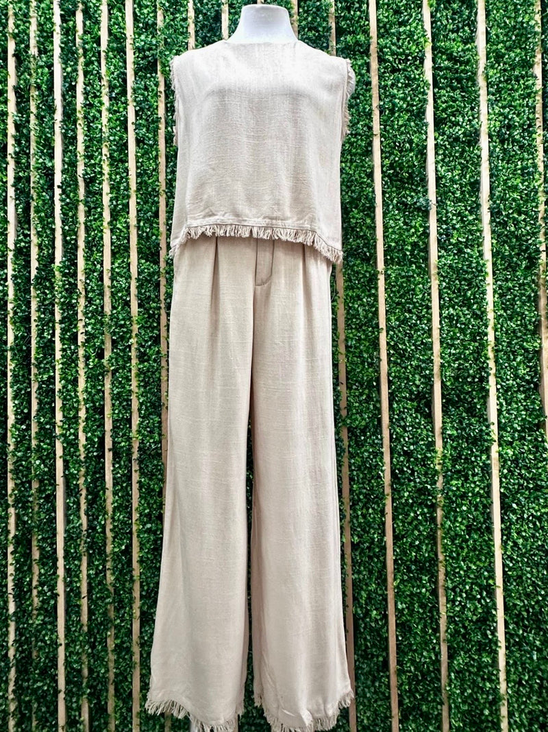 Fringe Trim Linen Tank Top