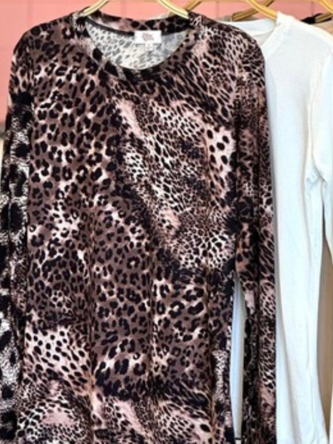 Animal Print Long Sleeve Crew Neck Top