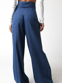 Fitted High Wait Wide Leg Denim Pant