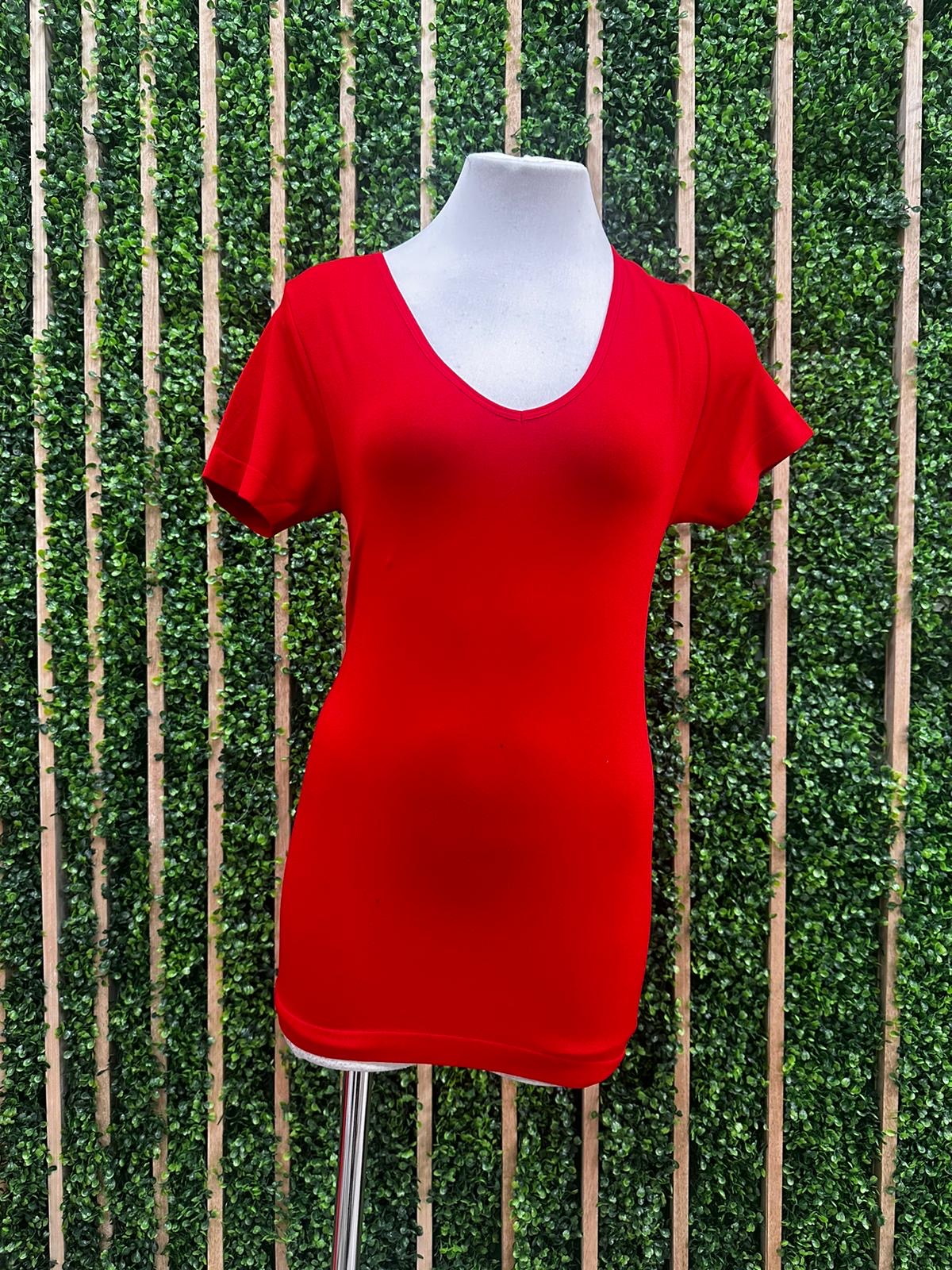 V Neck Short Sleeve Long Basic Top