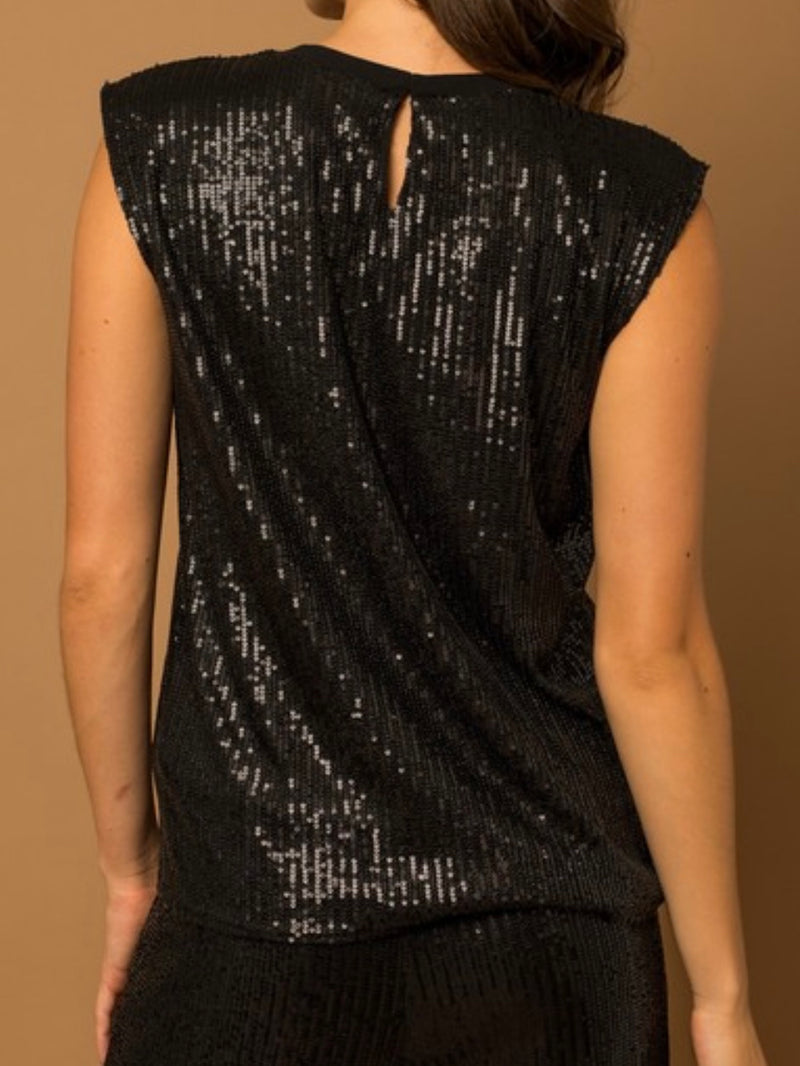 Black Power Shoulder Sequin Top