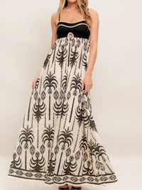 Beautiful Black Taupe Print Maxi Dress