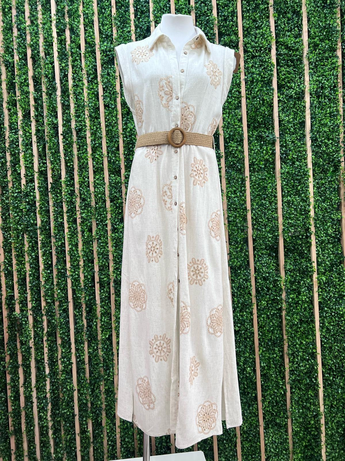 Floral Embroidered Belted Shirt Dress