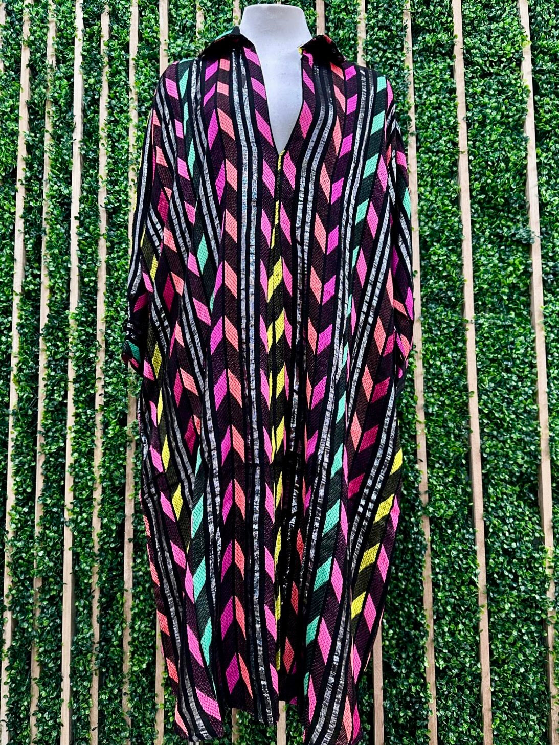Exquisite Black Neon Metallic Blouse Dress