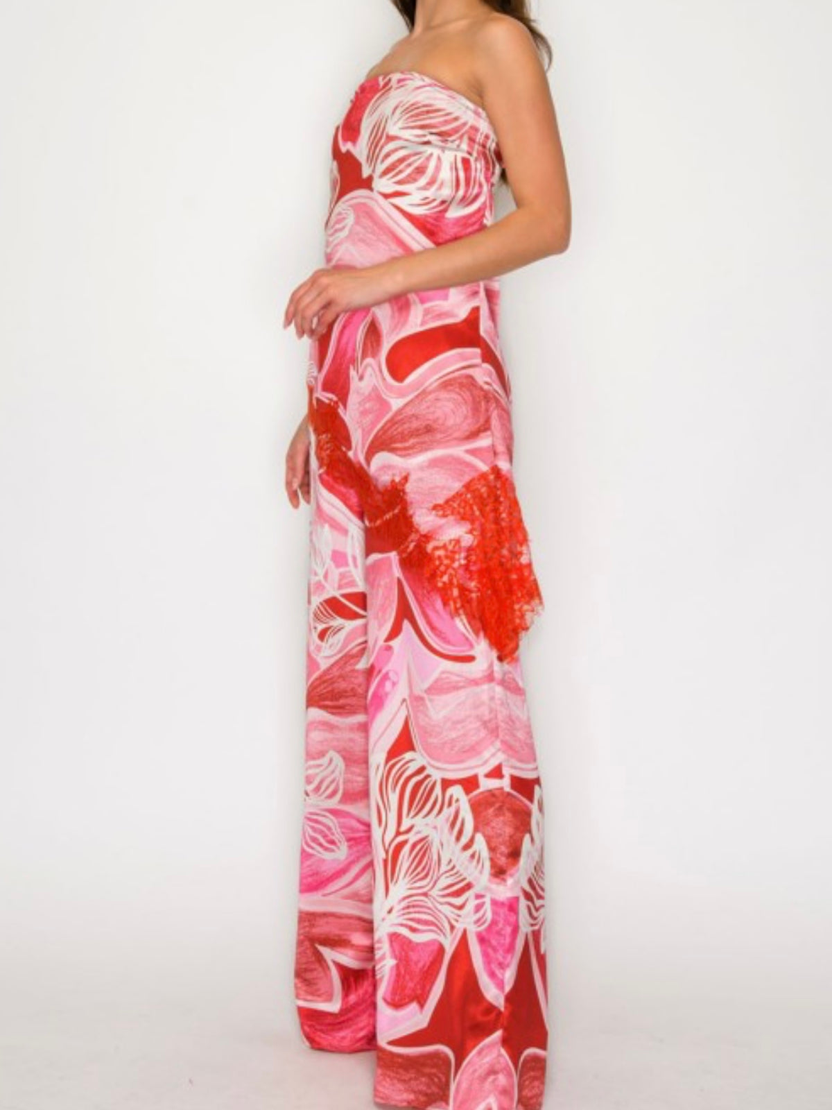 Red Print Lace Wide Leg Pant