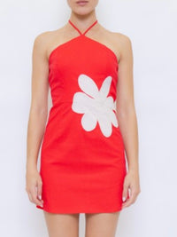Red Floral Halter Mini Dress – Statement Summer Dress